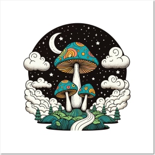 Mushrooms Night Posters and Art
